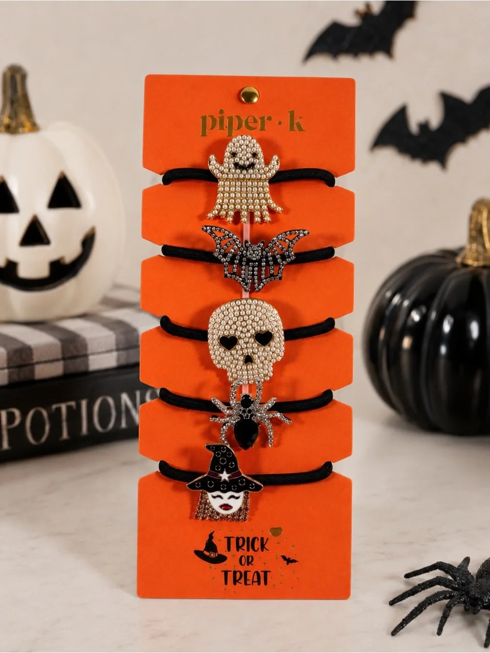 Piper Halloween Hair Ties - Black and Gold 5 each- Women Accessories